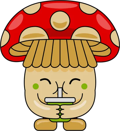 Mascotte de champignon buvant du jus  Illustration