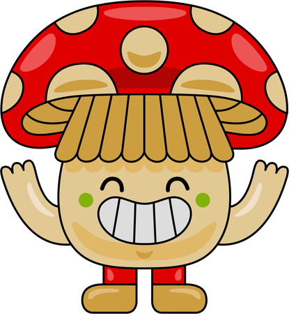 Mascotte de champignon levant les deux mains  Illustration