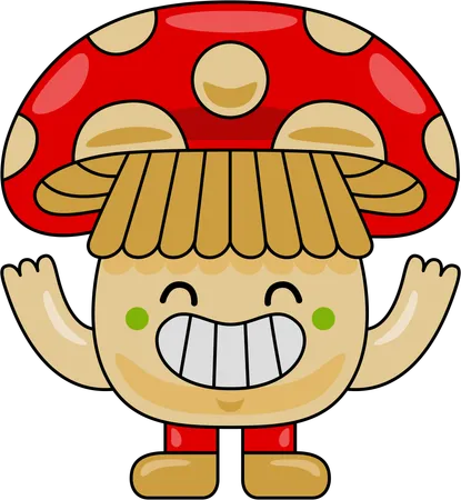 Mascotte de champignon levant les deux mains  Illustration