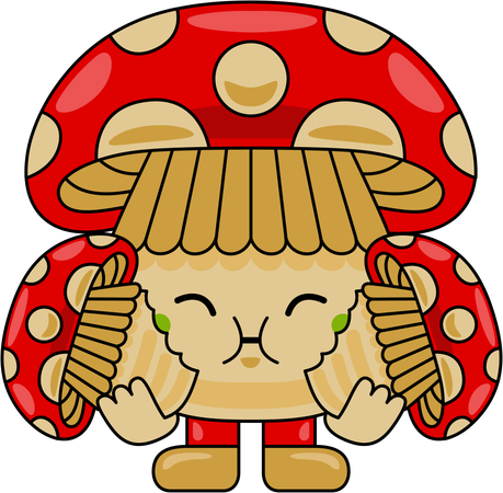 Mascotte de champignon mangeant un champignon  Illustration