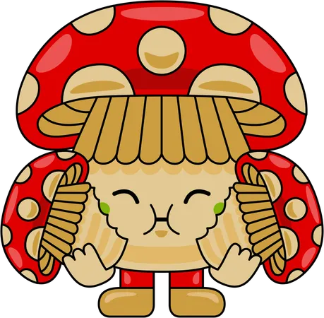 Mascotte de champignon mangeant un champignon  Illustration