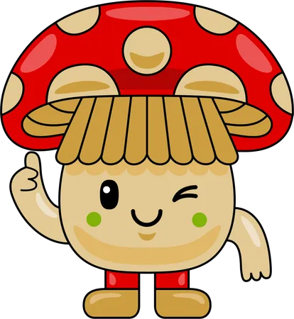 Mascotte de champignon montrant les pouces vers le haut  Illustration