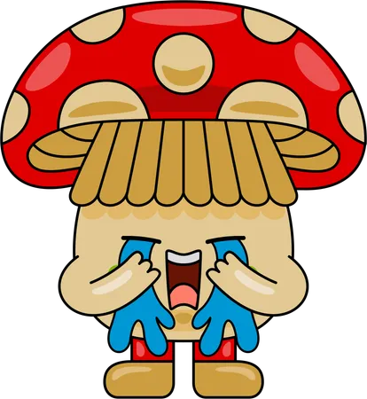 Mascotte de champignon en pleurs  Illustration