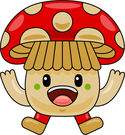 Mascotte de champignon sautant dans les airs  Illustration