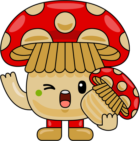 Mascotte de champignon tenant un champignon  Illustration