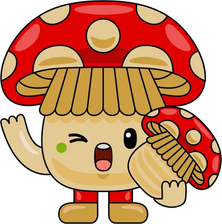 Mascotte de champignon tenant un champignon  Illustration