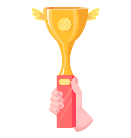 Champion person holding winning trophy in hand  Illustration