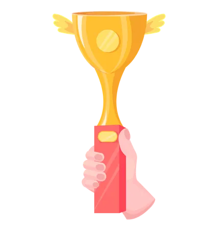 Winner Success Award Gold Cup Vector Or Champion Person Holding In Hand Prize Achievement Reward Trophy In Human Hand Man Wins Competition Gold Prize Cup Winner Award Success In Contest Illustration