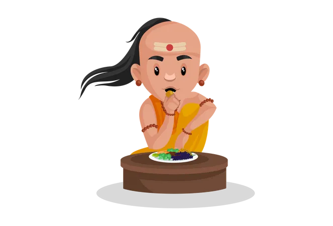 Chanakya eating fruits Illustration