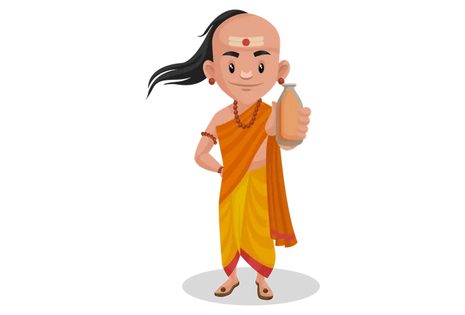 Chanakya segurando uma garrafa  Ilustração