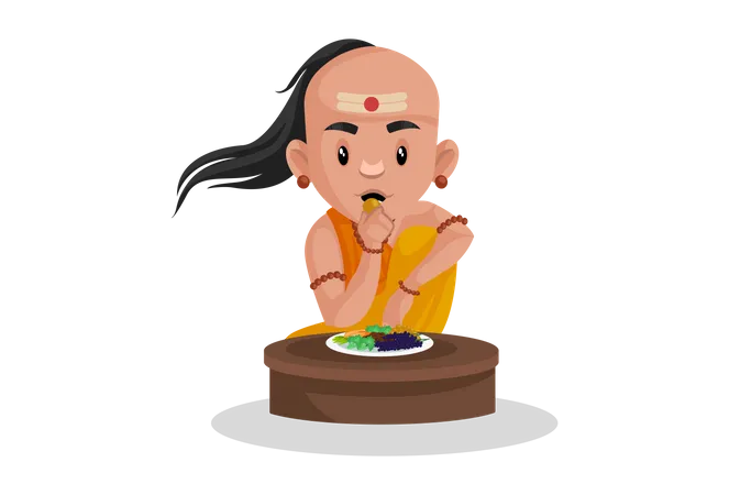 Chanakya mangeant des fruits  Illustration