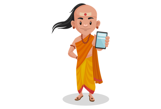 Chanakya montrant son portable  Illustration