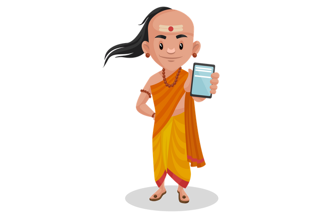 Chanakya mostrando celular  Ilustração