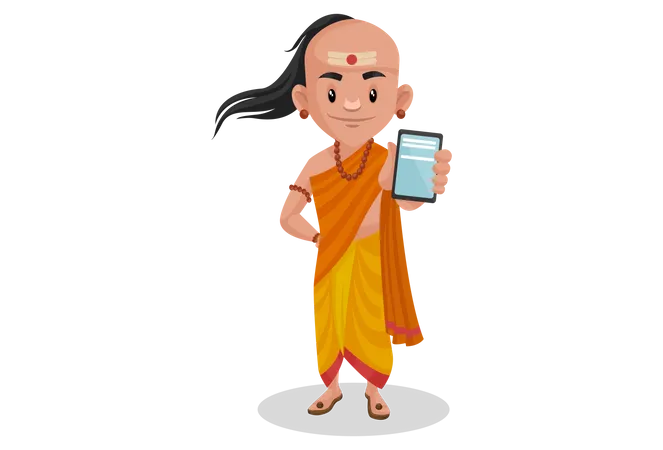 Chanakya mostrando celular  Ilustração