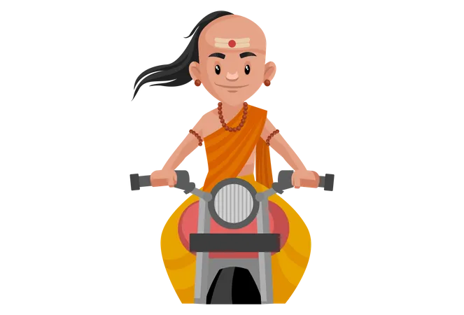 Chanakya riding bike Illustration