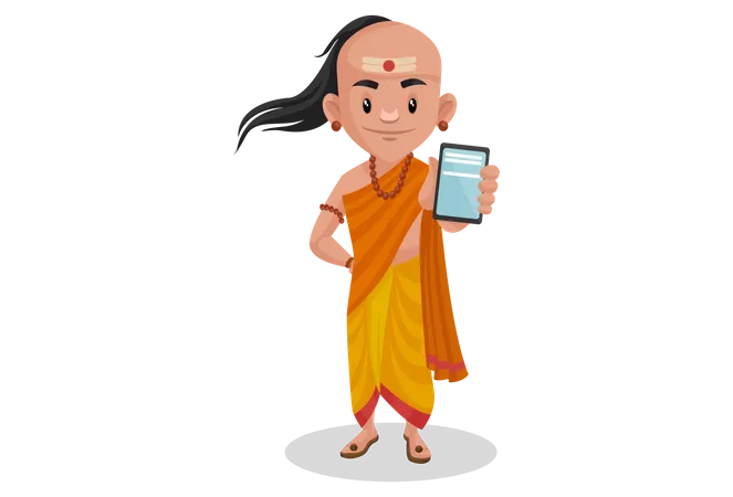 Chanakya showing mobile Illustration