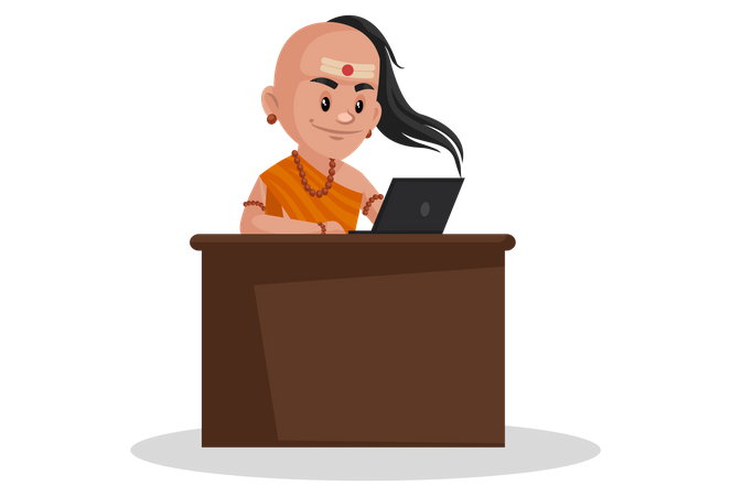 Chanakya trabalhando no laptop  Ilustração