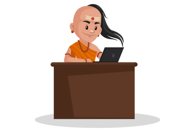 Chanakya working on laptop  Illustration