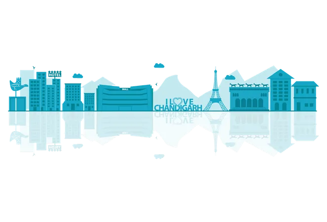 Chandigarh Skyline silhouette with reflections  Illustration