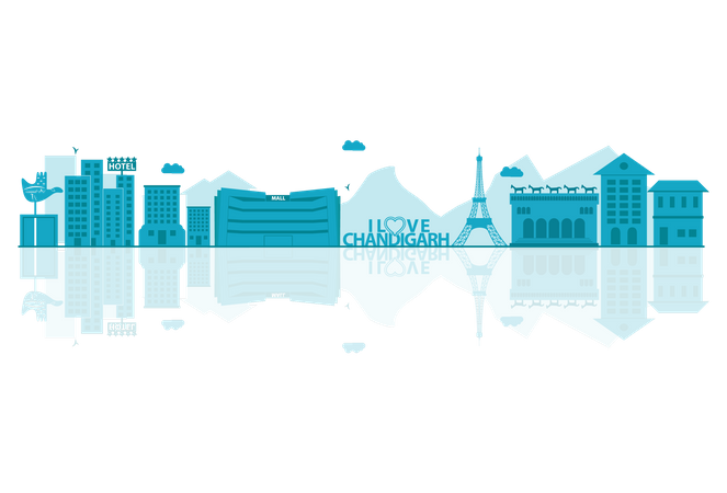 Chandigarh Skyline silhouette with reflections  Illustration