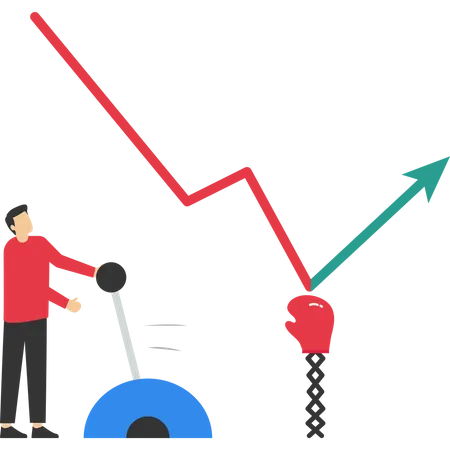 Businessman Punching To Change Direction From Falling To Rising Changing Market Strategy To Increase Or Rise Stock Market Rebound Or Solution For Economic Recovery From Recession Concept Illustration