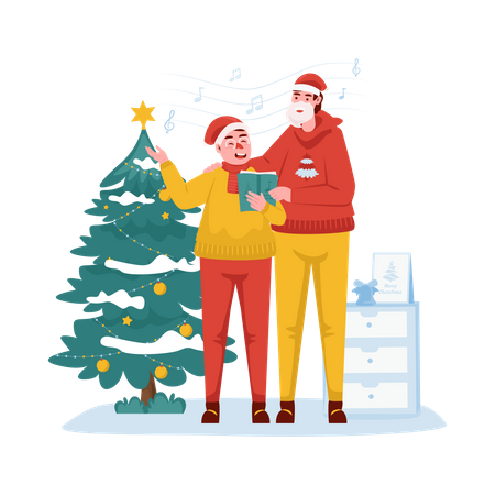 Chanter à la fête de Noël  Illustration