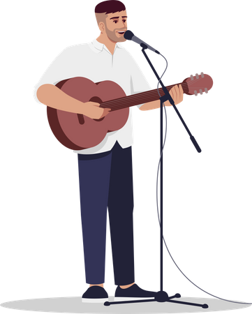 Chanteur chantant une chanson avec une guitare  Illustration