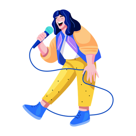 Chanteur chantant une chanson dans un micro  Illustration