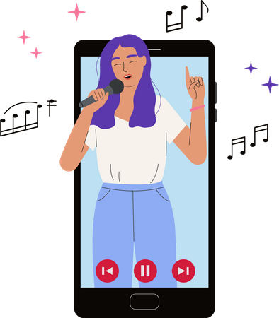 Fille qui chante dans un smartphone  Illustration