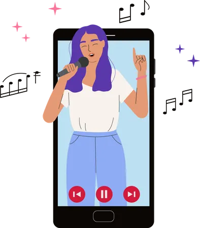 Fille qui chante dans un smartphone  Illustration