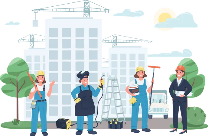 Ouvrières de chantier de construction  Illustration