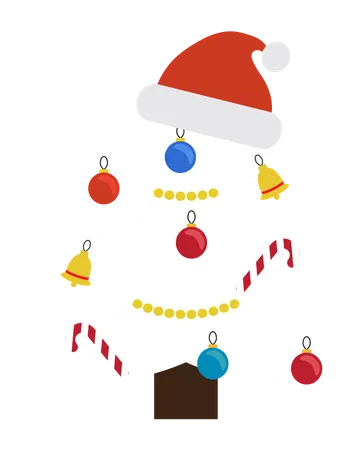 Chapéu de Papai Noel na árvore de Natal decorativa  Ilustração