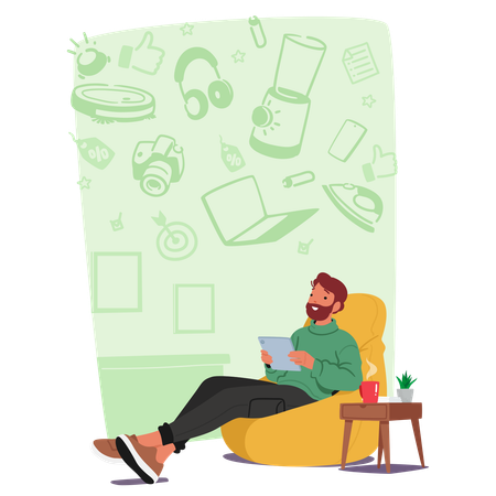 Character Browses And Purchases Household Electronics Online  Illustration