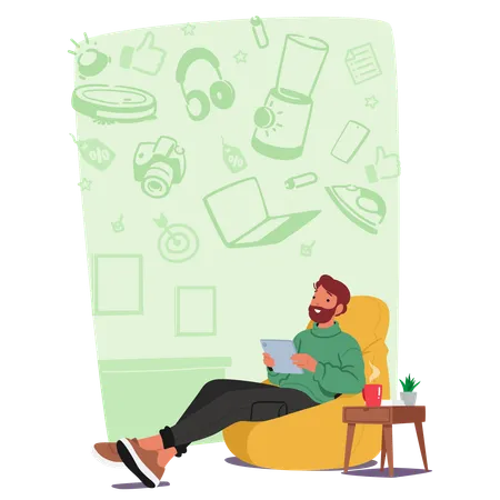 Character Browses And Purchases Household Electronics Online  Illustration