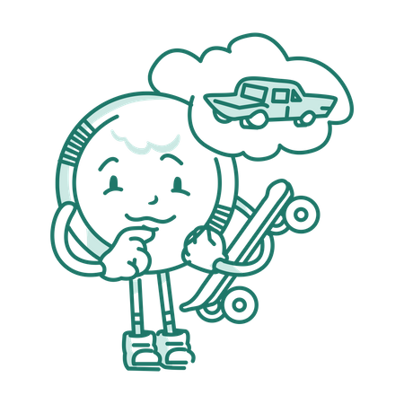 Character Coin Thinking About Dreams Of Car  Illustration