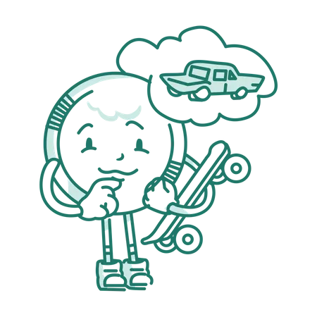 Character Coin Thinking About Dreams Of Car  Illustration