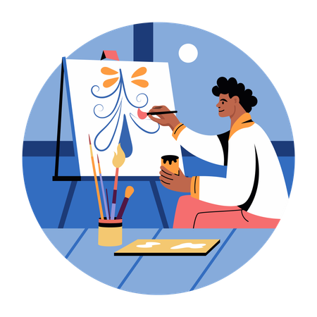Character making easel painting  Illustration