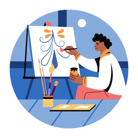 Character making easel painting  Illustration