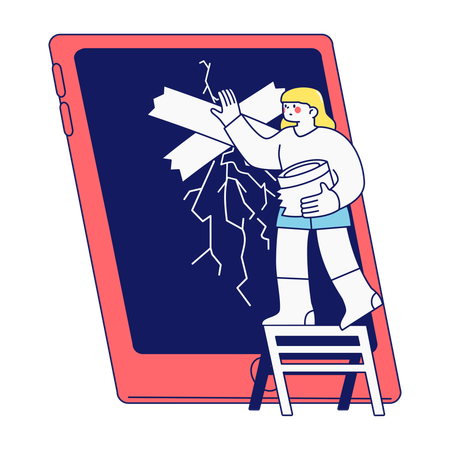 Character Smashing Giant Tablet  Illustration