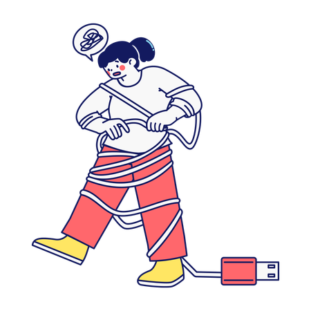 Character Tied by Cable Plug  Illustration