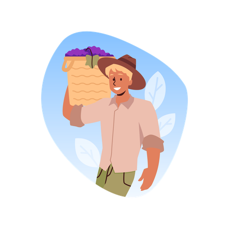 Character with a basket of grapes  Illustration