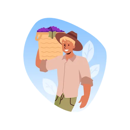 Character with a basket of grapes  Illustration