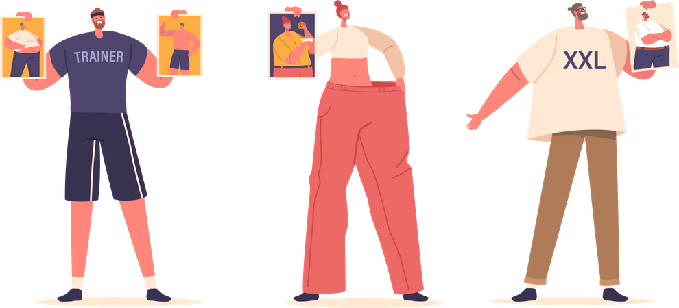 Characters Before And After Weight Loss Transformation  Illustration