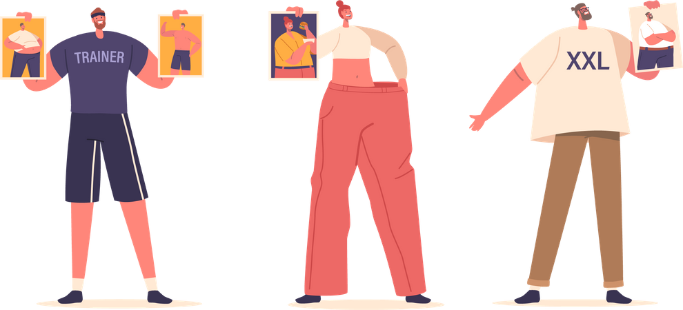 Characters Before And After Weight Loss Transformation  Illustration