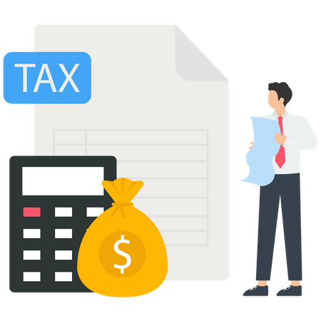 Characters calculating and filing tax from, analyzing public finance, putting check mark on checklist  Illustration