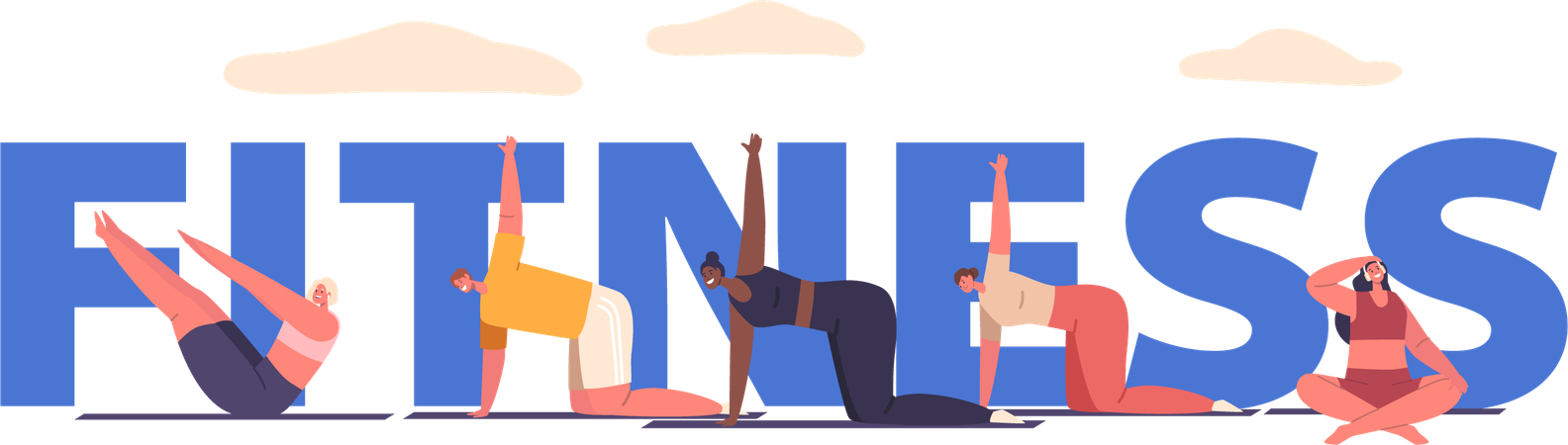 Characters Doing Fitness Exercises  Illustration