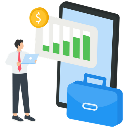 Characters managing and analyzing stock market portfolio report  Illustration