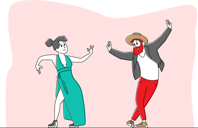 Characters Perform Modern Dances  Illustration