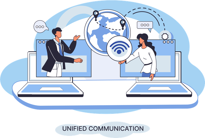 Characters use wireless telephony connection  Illustration