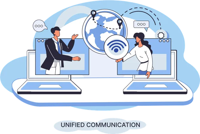 Characters use wireless telephony connection  Illustration